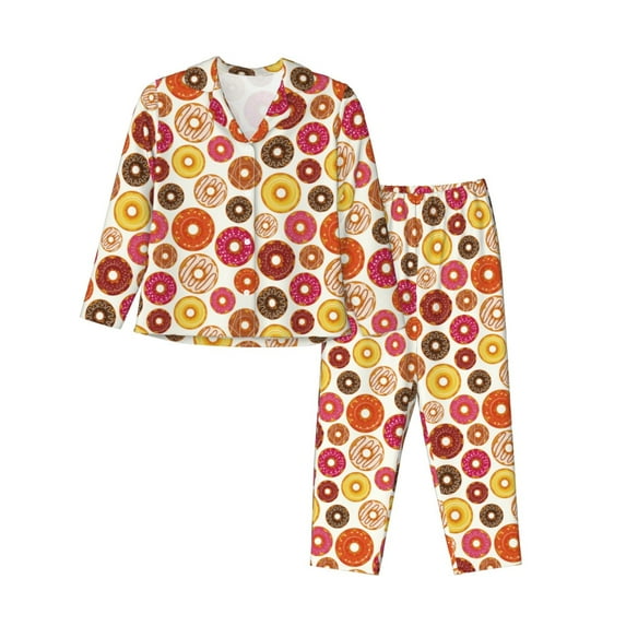 Goofa Donut Printed Women’s 2 Piece Pajama Set Super,Pajamas Women's Long Sleeve Sleepwear Soft Button Down Loungewear Pjs Lounge Set Nightwear-Large