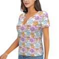 thumbnail image 1 of Goofa Donuts and Coffee Pattern Womens Deep V Neck Low Cut Tops Casual Summer Short Sleeve Ribbed Knit T-Shirts-Medium, 1 of 5