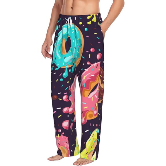 Goofa Donuts1 Printed Soft Pajama Pants for Men, Wide Leg Comfy Casual Lounge Yoga Pants-Large