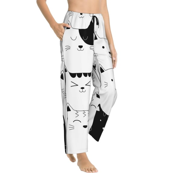 Goofa Doodle Cute Cat Printed Soft Pajama Pants for Women, Wide Leg Comfy Casual Lounge Yoga Pants-XX-Large