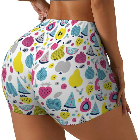 Goofa Doodle Fruits Printed Workout Shorts Women Seamless Scrunch Butt Lifting High Waisted Gym Booty Shorts Elastic Workout Shorts-Medium