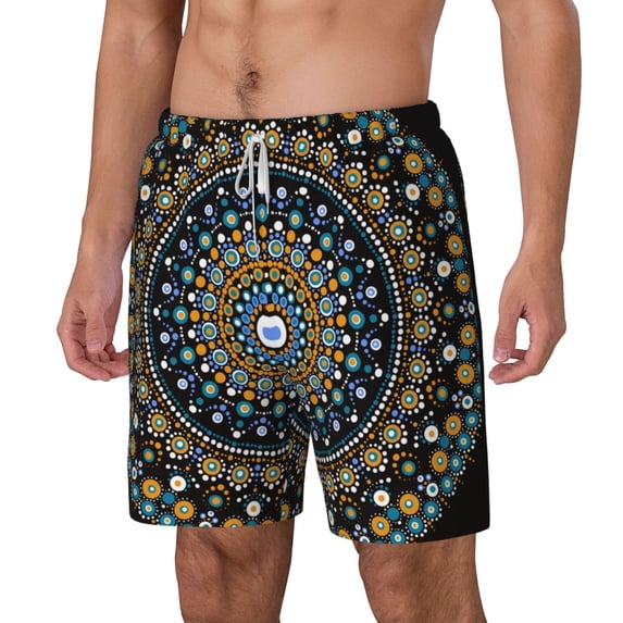 Goofa Dot Mandala Printed Men's Swim Trunks Board Shorts Quick Dry Mens Swimming Trunks with Compression Liner,Breathable Fit Hawaii Beach Shorts-XX-Large