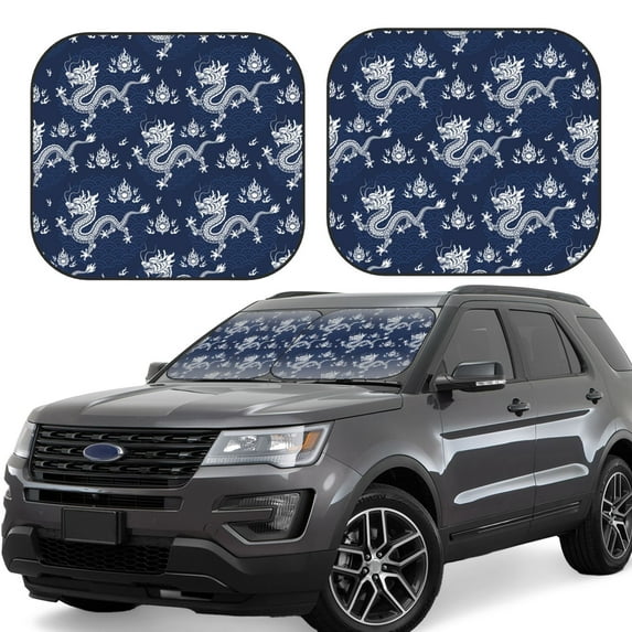 Goofa Dragon Pattern 2 Piece Car Windshield Sun Shade Foldable | Front Windshield Shade for Sun, Heat and UV Rays | Sunshade for Car Front Window-Medium