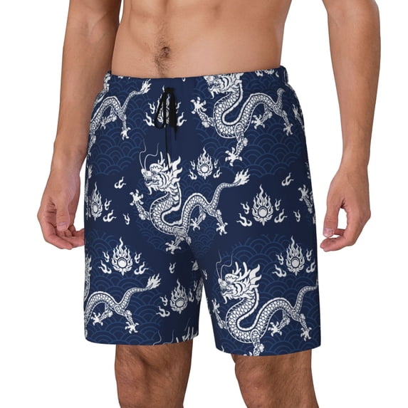 Goofa Dragon Printed Men's Swim Trunks Board Shorts Quick Dry Mens Swimming Trunks with Compression Liner,Breathable Fit Hawaii Beach Shorts-Small