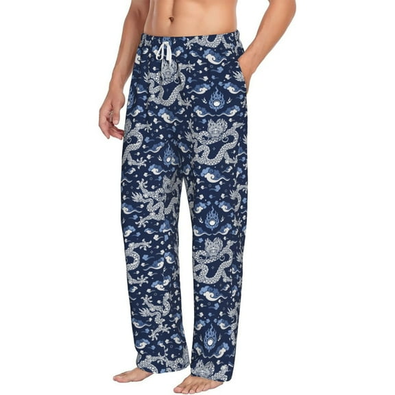 Goofa Dragon Printed Soft Pajama Pants for Men, Wide Leg Comfy Casual Lounge Yoga Pants-XX-Large