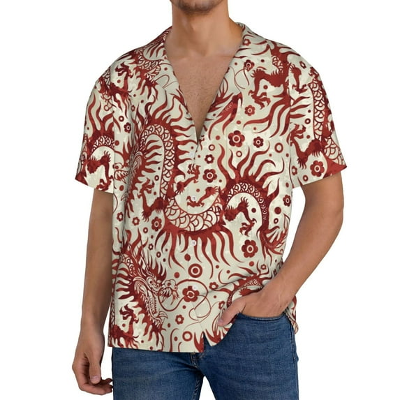 Goofa Dragons1 Printed Men's Casual Short-sleeved Shirt,Lightweight Breathable Button-down,Summer Casual men's top,Versatile Fashion shirt-Large