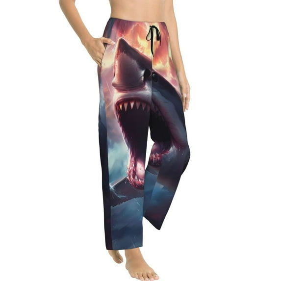 Goofa Dramatic Shark Attack Printed Soft Pajama Pants for Women, Wide Leg Comfy Casual Lounge Yoga Pants-Medium