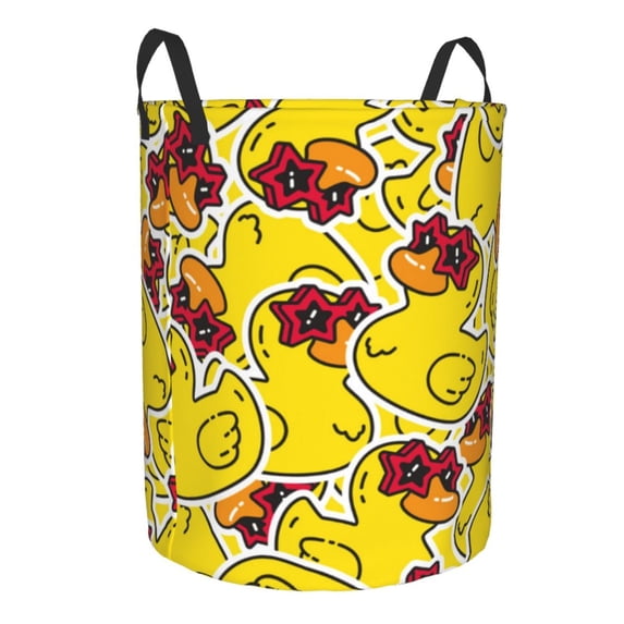 Goofa Duck with Star Sunglasses Printed Circular Hamper,Laundry Basket with Handles,Storage Baskets Foldable,Large Capacity Laundry Hamper-Small