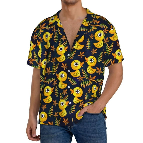 Goofa Ducks Printed Men's Casual Short-sleeved Shirt,Lightweight Breathable Button-down,Summer Casual men's top,Versatile Fashion shirt-XX-Large
