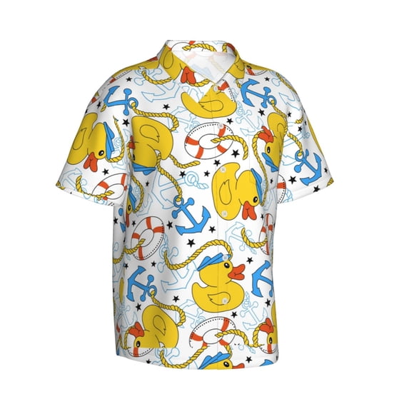 Goofa Ducks and Anchors Hawaiian Shirt for Men, Unisex Summer Beach Casual Short Sleeve Button Down Shirts,Aloha Tropical Floral print shirt-Small
