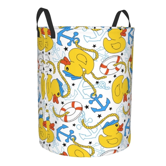 Goofa Ducks and Anchors Printed Circular Hamper,Laundry Basket with Handles,Storage Baskets Foldable,Large Capacity Laundry Hamper-Small