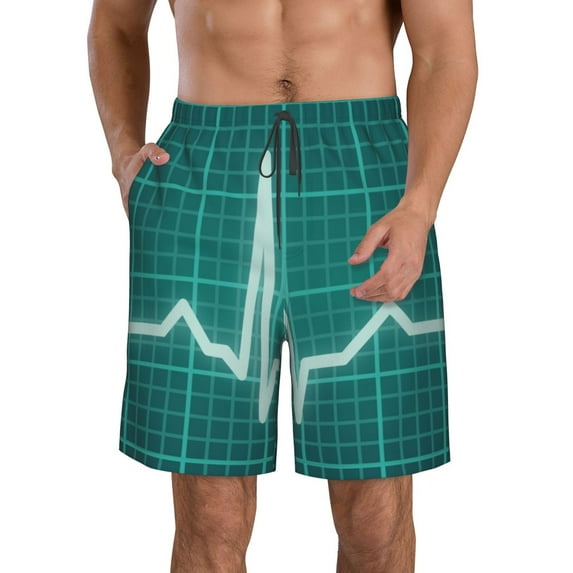 Goofa ECG Wave Printed Mens Swim Trunks Summer Quick Dry Short Beach Swimwear Bathing Suits-Small
