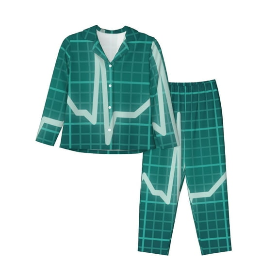 Goofa ECG Wave Printed Women’s 2 Piece Pajama Set Super,Pajamas Women's Long Sleeve Sleepwear Soft Button Down Loungewear Pjs Lounge Set Nightwear-Large