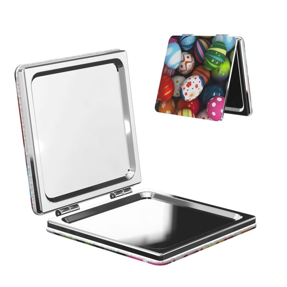 Goofa Easter Egg Pattern Pocket Mirror, Portable Makeup Mirror,Travel Makeup Mirror,Dual-Sided Compact Mirror,Gift Makeup Mirror-Square