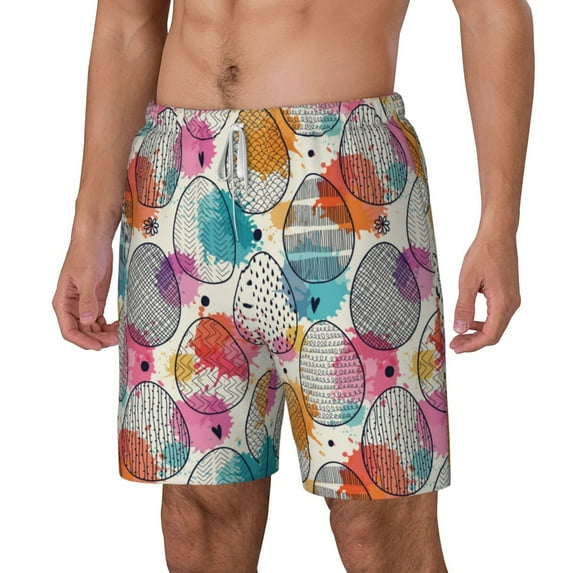 Goofa Easter Egg Printed Men's Swim Trunks Board Shorts Quick Dry Mens Swimming Trunks with Compression Liner,Breathable Fit Hawaii Beach Shorts-Small
