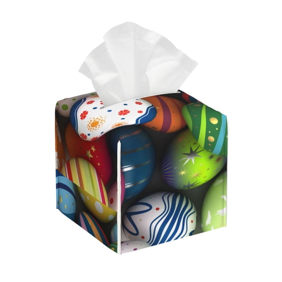 Goofa Easter Egg Tissue Box Cover PVC Leather Tissue Holder Square Facial Tissue Case Facial Paper Organizer Dispenser for Bathroom, Vanity Countertop