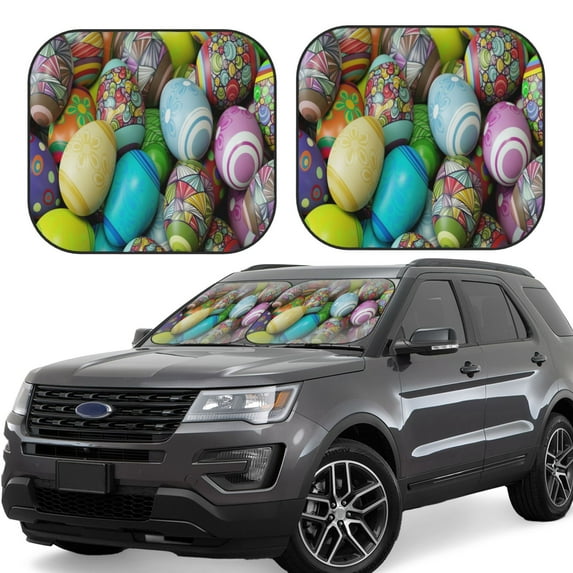 Goofa Easter Egg1 Pattern 2 Piece Car Windshield Sun Shade Foldable | Front Windshield Shade for Sun, Heat and UV Rays | Sunshade for Car Front Window-Large