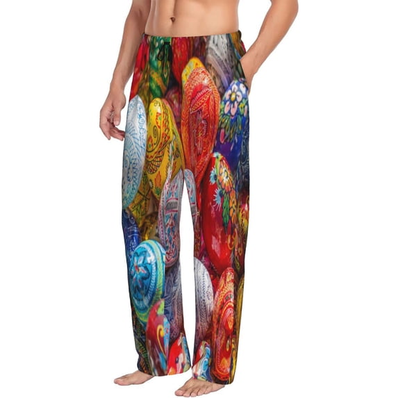 Goofa Easter Eggs Printed Soft Pajama Pants for Men, Wide Leg Comfy Casual Lounge Yoga Pants-