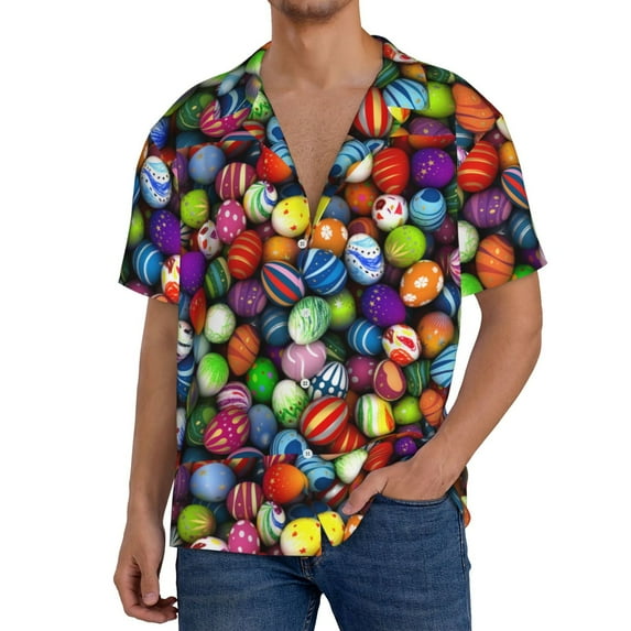Goofa Easter Eggs2 Printed Men's Casual Short-sleeved Shirt,Lightweight Breathable Button-down,Summer Casual men's top,Versatile Fashion shirt-Medium