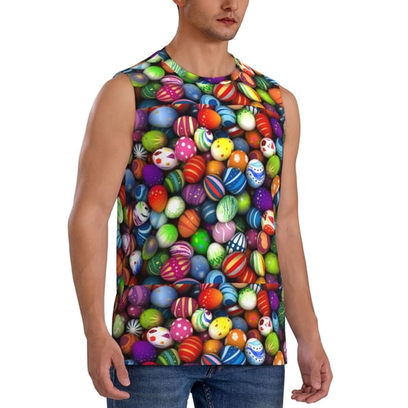 Goofa Easter Eggs2 Printed Men's Sleeveless T-Shirt - Athletic Gym Workout Tank Top for Men - Moisture-Wicking, UPF 30+ Quick-Dry Muscle Tee-XX-Large