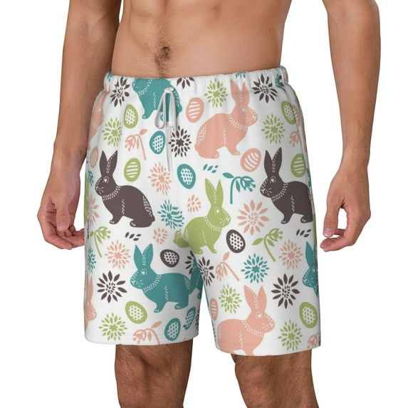Goofa Easter Rabbit Printed Men's Swim Trunks Board Shorts Quick Dry Mens Swimming Trunks with Compression Liner,Breathable Fit Hawaii Beach Shorts-3X-Large