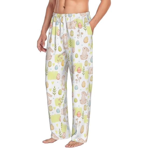 Goofa Easter Rabbit Printed Soft Pajama Pants for Men, Wide Leg Comfy Casual Lounge Yoga Pants-Large