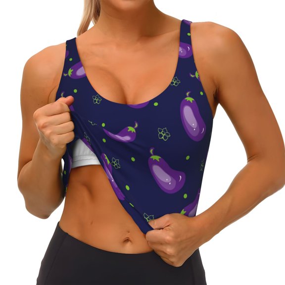 Goofa Eggplant Printed Sports Bras for Women, High Impact Running Bra Workout Crop Tank Tops Longline Sports Bra Push up-Large