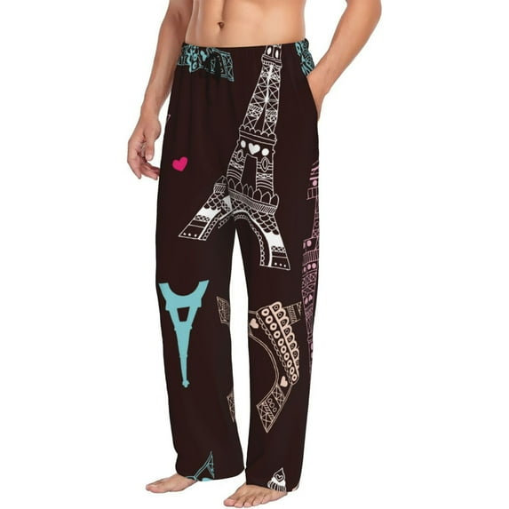 Goofa Eiffel Tower Printed Soft Pajama Pants for Men, Wide Leg Comfy Casual Lounge Yoga Pants-Large