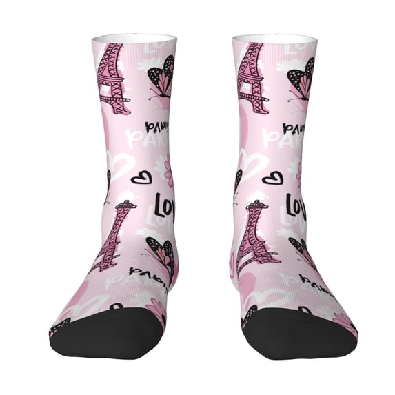 Goofa Eiffel Tower and Butterflies Printed Men's Crew Socks, Soft Durable Breathable Moisture-Wicking with Odor Control Cotton socks