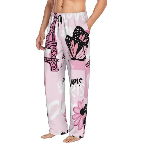 Goofa Eiffel Tower and Butterflies Printed Soft Pajama Pants for Men, Wide Leg Comfy Casual Lounge Yoga Pants-XX-Large