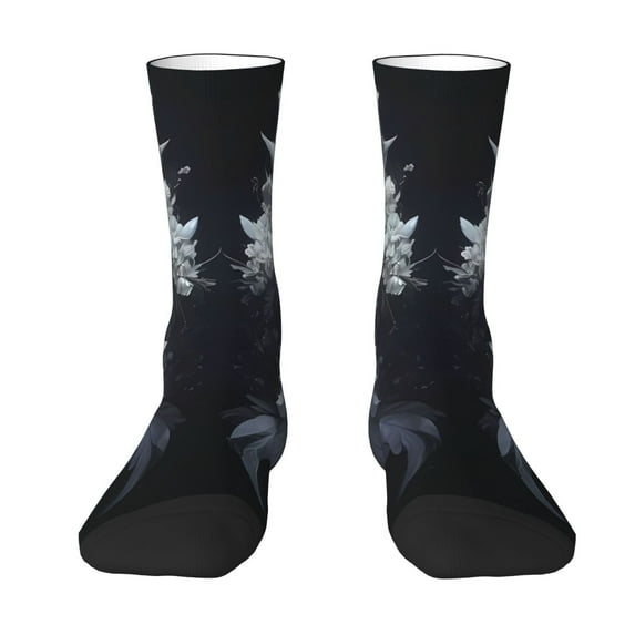 Goofa Elegant Feathered Floral Wings Printed Men's Crew Socks, Soft Durable Breathable Moisture-Wicking with Odor Control Cotton socks