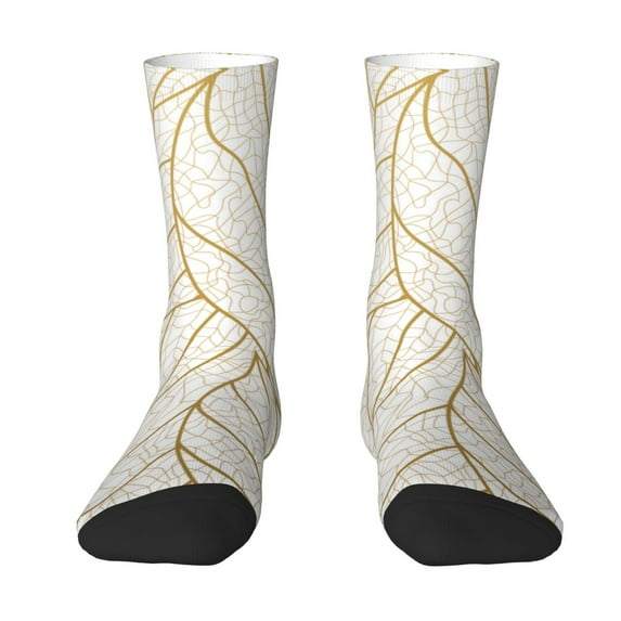 Goofa Elegant Gold Leaf Pattern Printed Men's Crew Socks, Soft Durable Breathable Moisture-Wicking with Odor Control Cotton socks