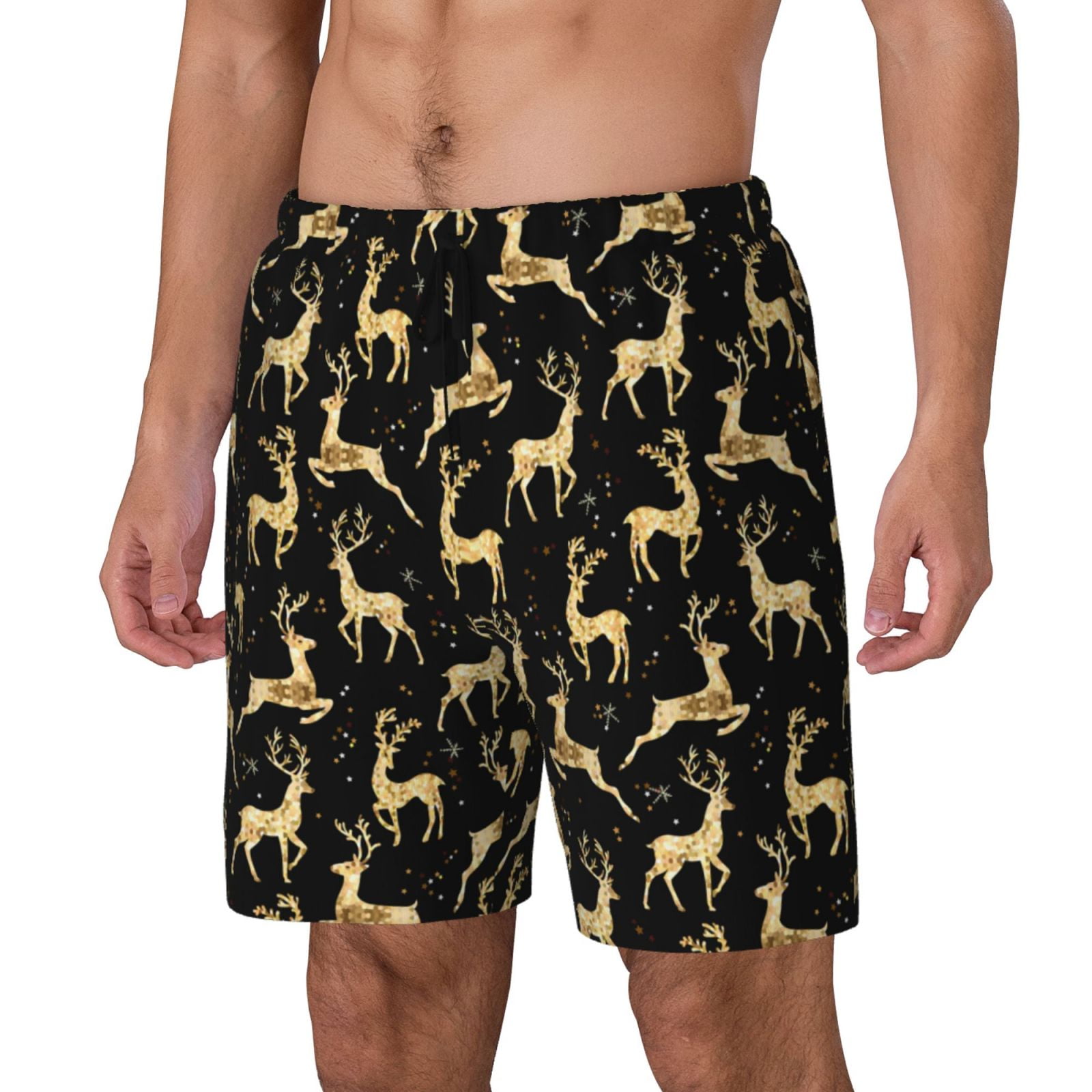 Goofa Elegant Gold Moose Printed Men's Swim Trunks Board Shorts Quick ...