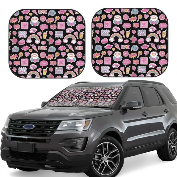 Goofa Elements Pattern 2 Piece Car Windshield Sun Shade Foldable | Front Windshield Shade for Sun, Heat and UV Rays | Sunshade for Car Front Window-Medium