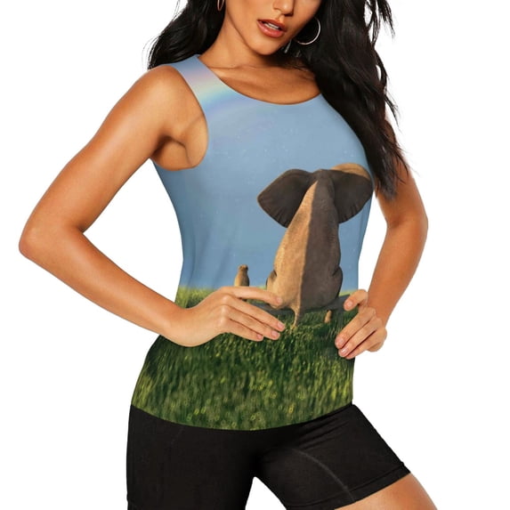 Goofa Elephant Dog Printed Womens Workout Tops for Women Sleeveless Yoga Shirts Athletic Running Tank Tops Sleeveless Gym Clothes Workout Apparel-Small