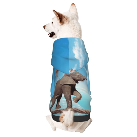 Goofa Elephant Giraffe Pattern Small Dog Sweater Hoodies Pet Grey Hooded Soft Fleece Sweatshirts with Pocket Fall Winter Puppy Cat Sweaters Warm Clothes-Small
