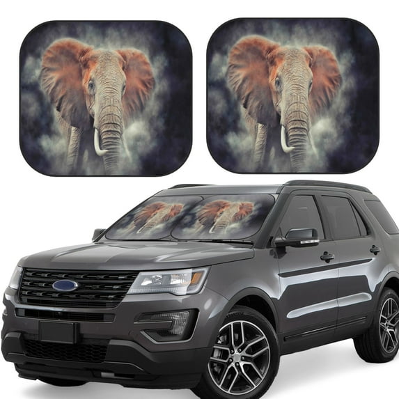 Goofa Elephant in Smoke Pattern 2 Piece Car Windshield Sun Shade Foldable | Front Windshield Shade for Sun, Heat and UV Rays | Sunshade for Car Front Window-Small