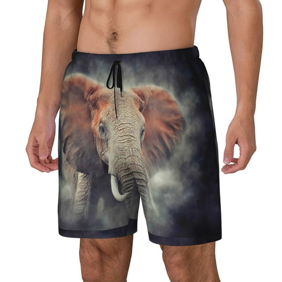 Goofa Elephant in Smoke Printed Men's Swim Trunks Board Shorts Quick Dry Mens Swimming Trunks with Compression Liner,Breathable Fit Hawaii Beach Shorts-XX-Large