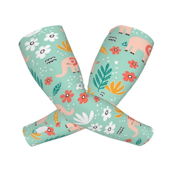 Goofa Elephant and Flowers Pattern UV Sun Protection Arm Sleeves, UPF 50 Sports Cooling Arm Compression Sleeves for Men Women Teenager