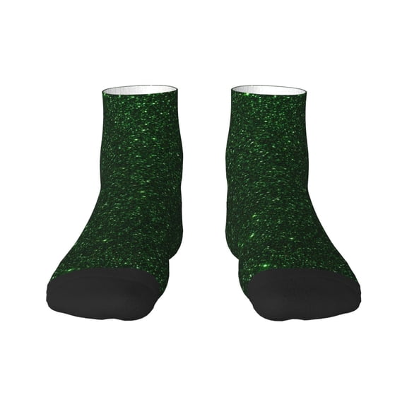 Goofa Emerald Green Sparkling Pattern Non Slip Socks with Grips for Elderly, Crew Socks Yoga Hospital Socks Cushioned Sole Gripper Socks for Men Women