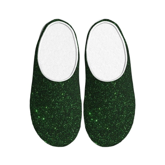 Goofa Emerald Green Sparkling Print Womens Mens Cotton Lightweight House Slippers , Washable Home Slippers,Indoor Comfy Bedroom Cozy Slippers-46/47