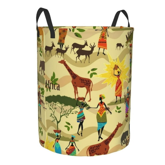 Goofa Ethnic African Printed Circular Hamper,Laundry Basket with Handles,Storage Baskets Foldable,Large Capacity Laundry Hamper-Small