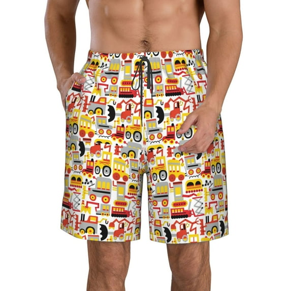 Goofa Excavator (2) Printed Mens Swim Trunks Summer Quick Dry Short Beach Swimwear Bathing Suits-Small