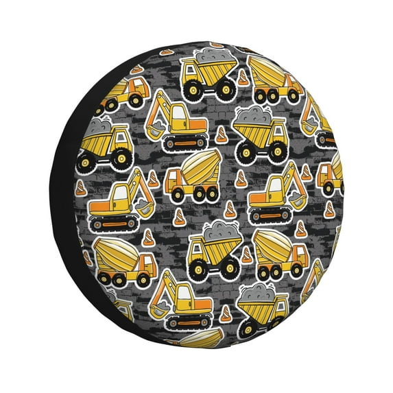 Goofa Excavator At Work Pattern Universal Tire Cover for Jeep, SUV, Truck, and Trailer – Waterproof, UV-Resistant,Easy to Install, Fits 14"-17" Tires-15 inch