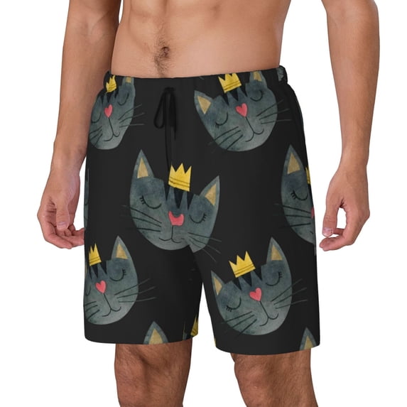 Goofa Faces Of The Cat Printed Men's Swim Trunks Board Shorts Quick Dry Mens Swimming Trunks with Compression Liner,Breathable Fit Hawaii Beach Shorts-Large
