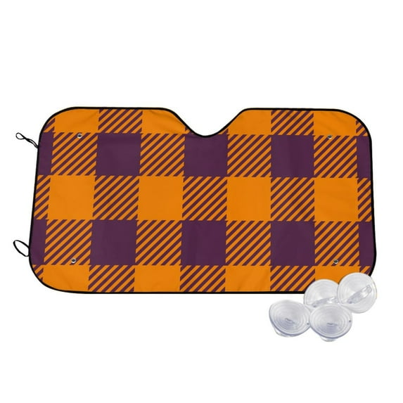 Goofa Fall Buffalo Plaid Printed Car Windshield Sunshade,Foldable Reflective Sun Visor,UV Protection Heat Blocker Sunshade,Car Cooling Accessory-Small