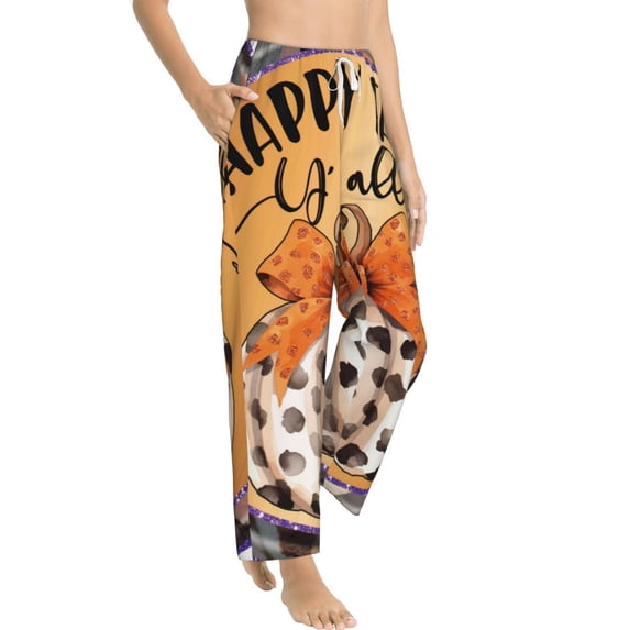 Goofa Fall Farmhouse Pumpkins1 Printed Soft Pajama Pants for Women, Wide Leg Comfy Casual Lounge Yoga Pants-Large