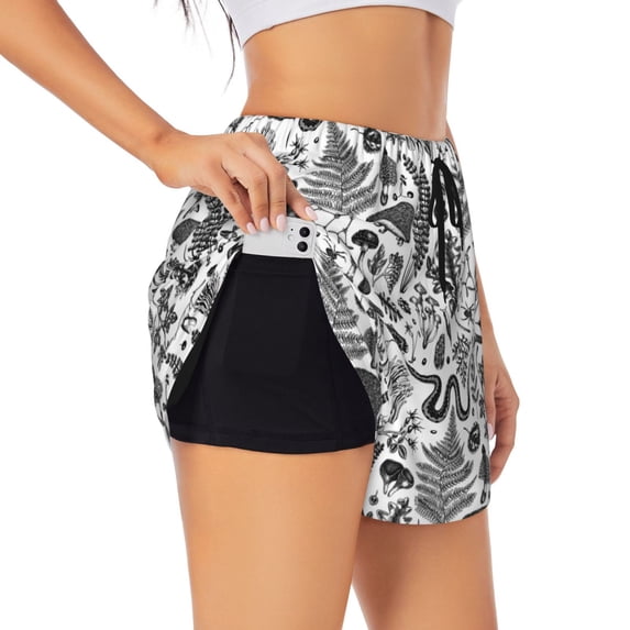 Goofa Fall Forest Printed Women 2 in 1 Running Shorts,Quick Dry Athletic Workout Shorts,High Waisted Athletic Shorts with Liner Pockets-XX-Large