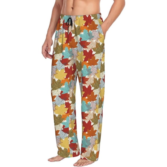 Goofa Fall Maple Leaves Printed Soft Pajama Pants for Men, Wide Leg Comfy Casual Lounge Yoga Pants-Medium