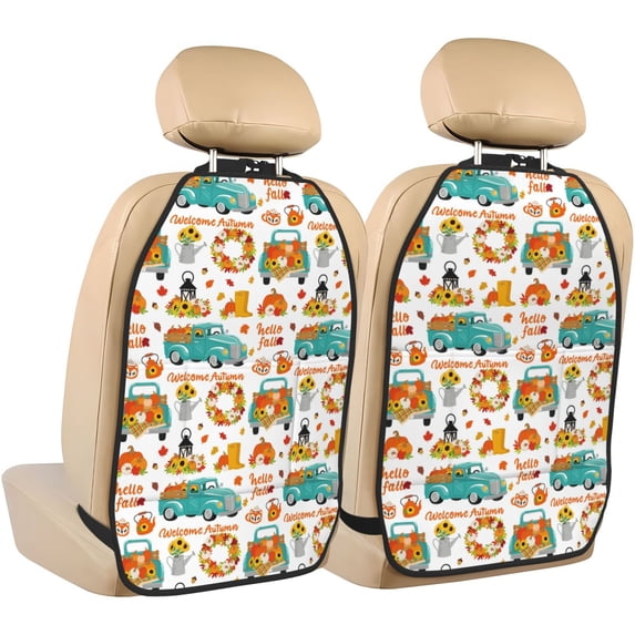 Goofa Fall Pumpkins And Sunflowers Pattern Car Back Seat Protector for Kids (2 Pack) ,Anti-kick Storage Mat for Car Seats,Shields from Footprints